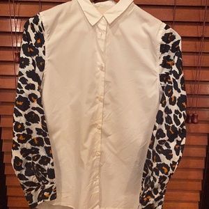 RARE - H&M White Shirt with Leopard Print Sleeves